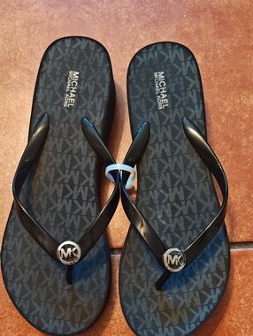Michael Kors Men's Black MK Monogram Flip Flops